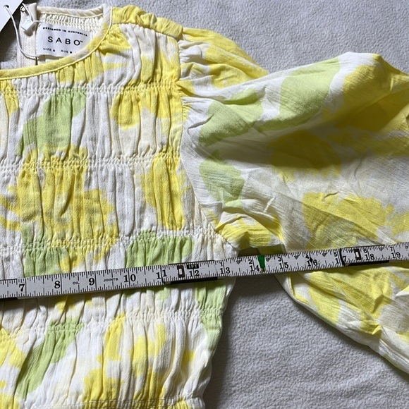 Sabo Banks Shirred Mini Dress Solstice Floral size S Cut Outs Puff Sleev… - Picture 16 of 16